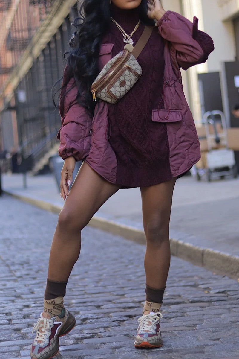 Quilted Cable Knit Draw Waist Pullover