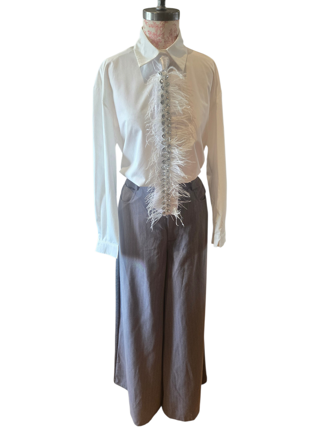 Feather & Rhinestone Tie Button Down