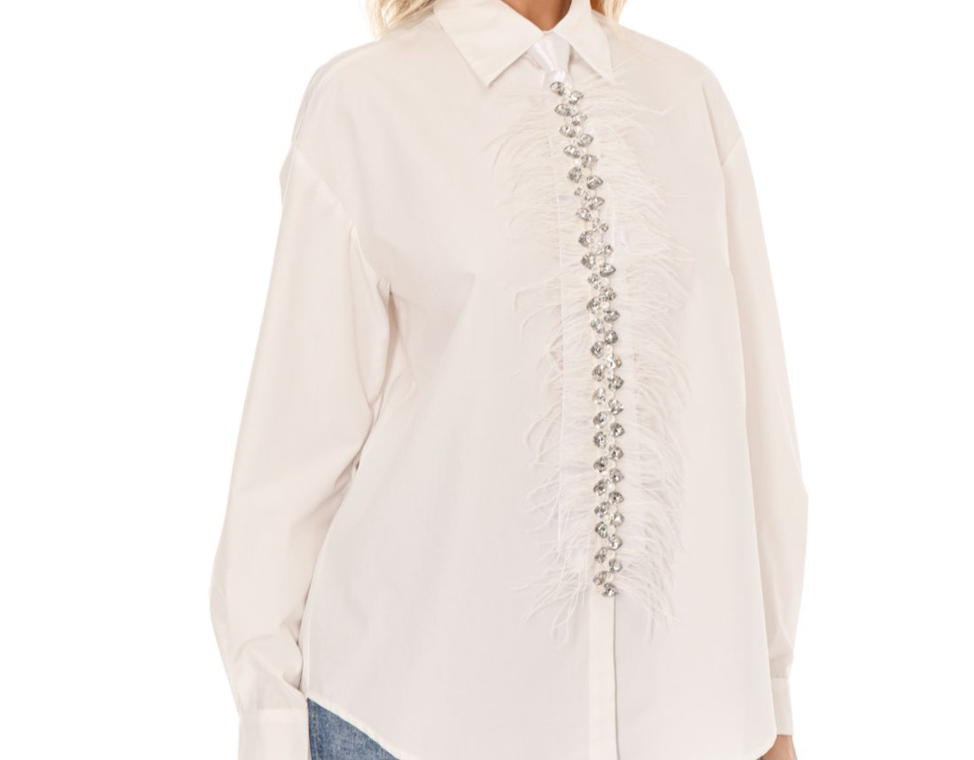 Feather & Rhinestone Tie Button Down