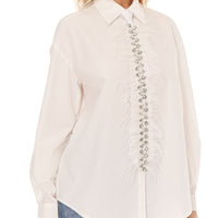Feather & Rhinestone Tie Button Down
