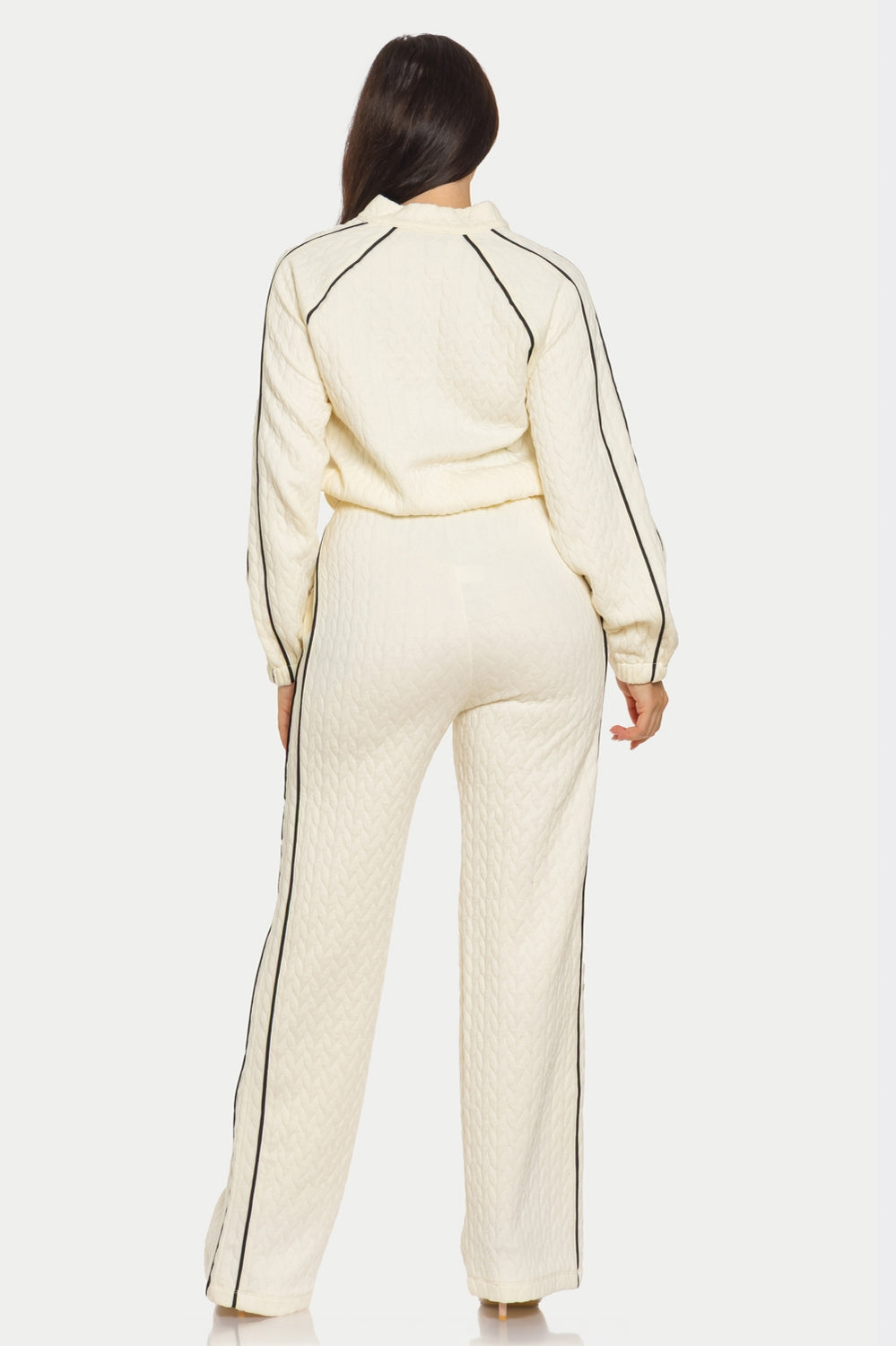 Pipping Stripes Front Zip and Pants Set