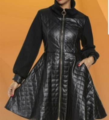 Quilted Vegan Leather Dress-Coat - Elan of Eulalia